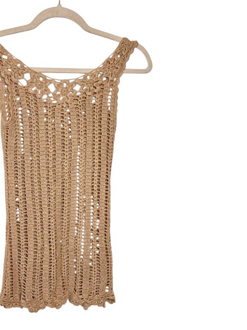 Tan Crochet Knit Tank Boho Hippie Open Knit Festival Top Small - Picture 3 of 4